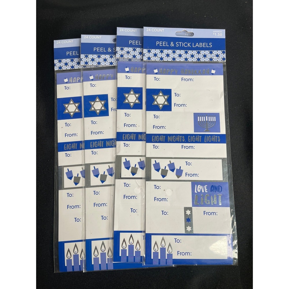 Design Group Happy Hanukkah Peel Stick Labels 24 Count 4 Packs Blue White